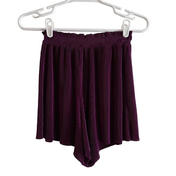 Zara Women S Purple Boho Crinkle Pleated High Rise Flowy Shorts - Picture 3 of 7